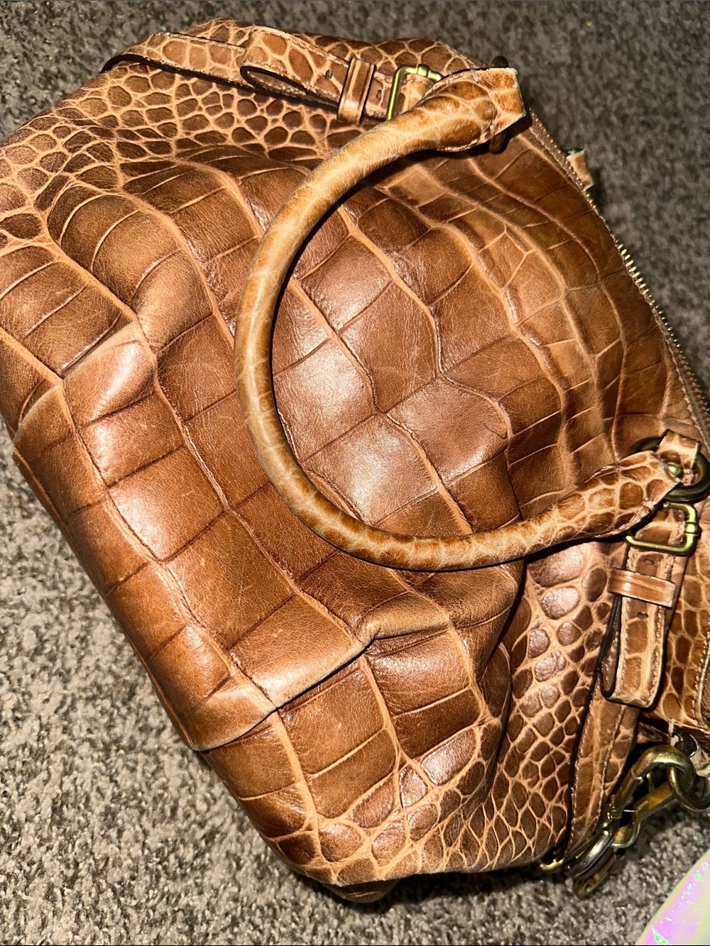Coach Brown Croc-Embossed Leather Satchel with Gold Hardware - Picture 4 of 16